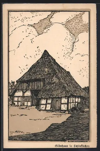 Künstler-AK Schönkirchen, Gesamtansicht vom Gildehaus