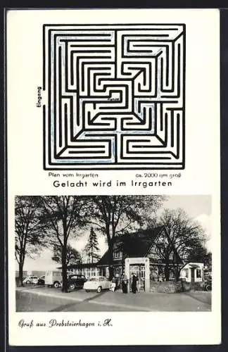 AK Probsteierhagen i. H., Gasthaus zum Irrgarten, Labyrinth mit Kanzel und Eingang