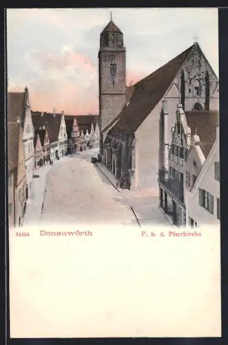 AK Donauwörth, Strassenpartie bei der Pfarrkirche aus der Vogelschau