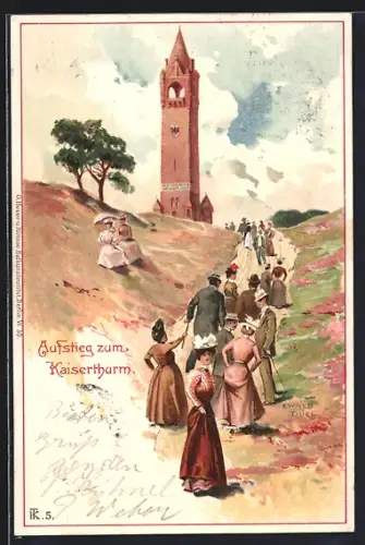 Lithographie Berlin-Grunewald, Aufstieg zum Kaiserturm