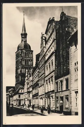 AK Stralsund, Badenstrasse mit Nikolaitürmen