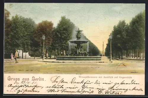 AK Berlin-Tiergarten, Wrangelbrunnen mit Ausblick auf Siegessäule