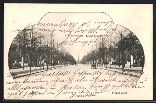 AK Berlin-Tiergarten, Sieges-Allee, im Hintergrund die Siegessäule