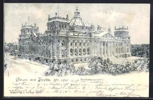 AK Berlin-Tiergarten, Königsplatz, Reichstagsgebäude im Winter