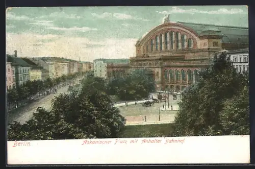 AK Berlin-Kreuzberg, Askanischer Platz mit Anhalter Bahnhof, Pferdekutsche