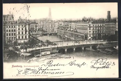 AK Hamburg, Reesendammbrücke und Alsterarkaden aus der Vogelschau