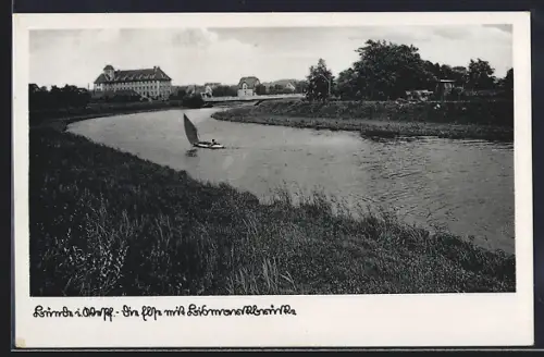 AK Bünde i. Westf., Die Else mit Blick zur Bismarckbrücke