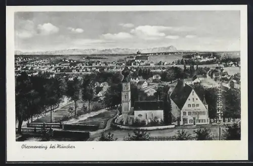 AK Obermenzing bei München, Ortsansicht mit Kirche