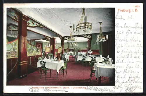 AK Freiburg i. B., Restaurant z. Martinsthor, Inh. Otto Rehling, Innenansicht
