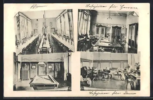 AK Niedernhausen / Taunus, Erholungsheim, Speisezimmer, Lesezimmer für Herren, Speisesaal