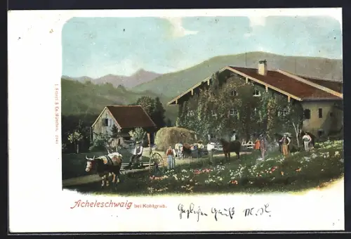 AK Saulgrub, Gasthof Acheleschwaig mit Blumenwiese