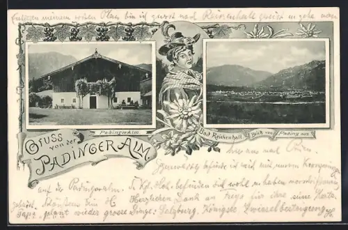 AK Bad Reichenhall, Gasthaus Padinger Alm, Blick von Pading auf Bad Reichenhall