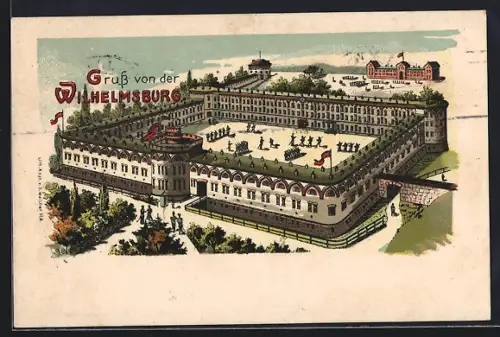 Künstler-AK Ulm / Donau, Kaserne Wilhelmsburg