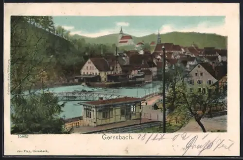AK Gernsbach, Stadtansicht mit Fluss und Brücke