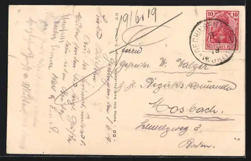 AK Gechingen, Ortsansicht mit Kirche und Wohnhäusern