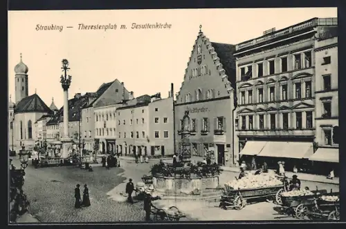 AK Straubing, Theresienplatz, Jesuitenkirche