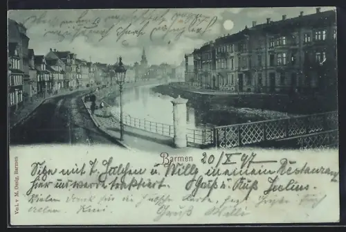 Mondschein-AK Barmen, Flusspartie im Vollmondlicht