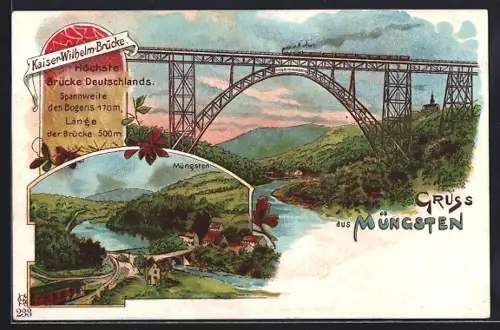 Lithographie Müngsten, Kaiser-Wilhelm-Brücke