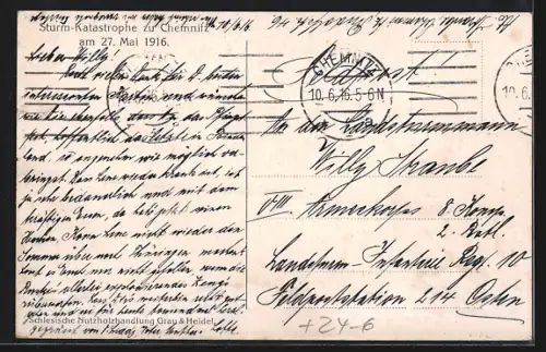 AK Chemnitz, Sturm-Katastrophe 27. Mai 1916