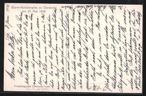 AK Chemnitz, Sturm-Katastrophe 27. Mai 1916, Zerstörte Gebäude