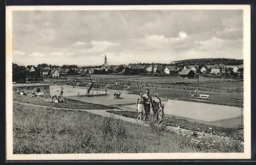 AK Rappenau, Erstes süddeutsches Sole-Schwimmbad mit Blick auf die Stadt