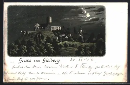 Mondschein-Lithographie Gleiberg, Burg bei Nacht