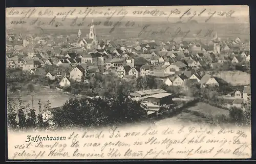 AK Zuffenhausen, Ortsansicht mit Kirche und Wohnhäusern