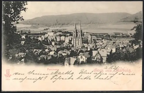 AK Marburg, Panorama mit Kirche und Stadtansicht