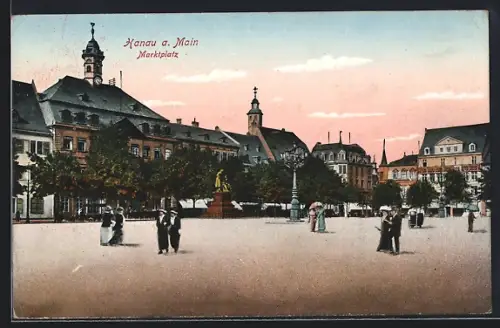 AK Hanau a. Main, Marktplatz mit Denkmälern