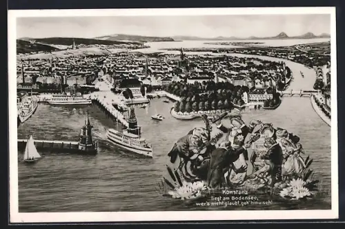 AK Konstanz, Hafen, Bodensee, Stadtansicht, Froschorchester