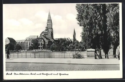 AK Kiel, Am Kleinen Kiel mit Rathaus und Theater