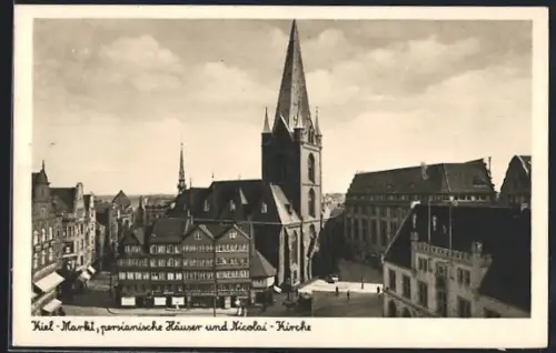 AK Kiel, Markt, Persianische Häuser, Nicolaikirche