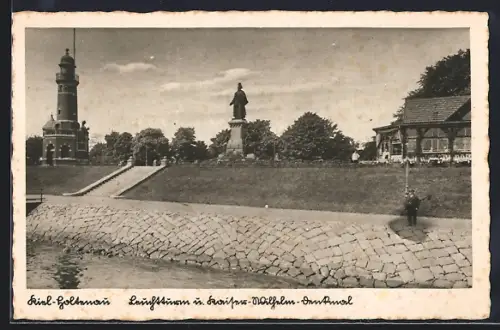 AK Kiel-Holtenau, Leuchtturm u. Kaiser-Wilhelm-Denkmal