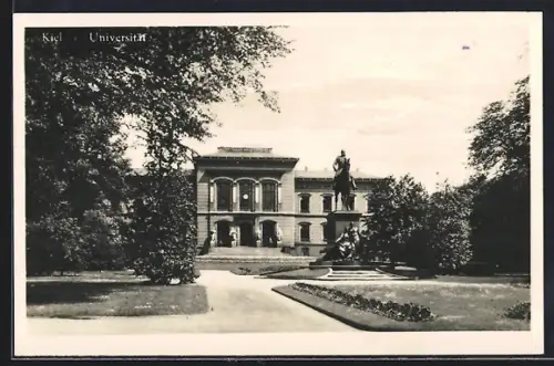 AK Kiel, Universität mit Reiterdenkmal u. Anlage