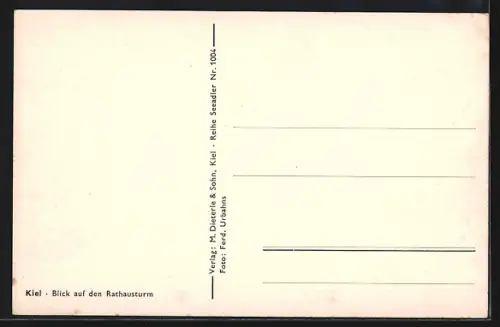 AK Kiel, Blick auf den Rathausturm, Uferpromenade