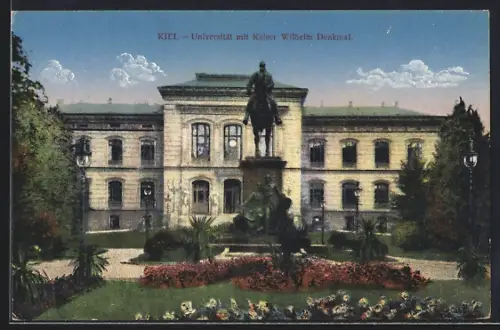 AK Kiel, Universität mit Kaiser Wilhelm Denkmal