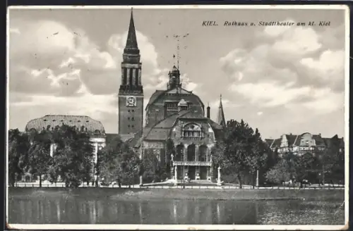 AK Kiel, Rathaus und Stadttheater am Kleinen Kiel