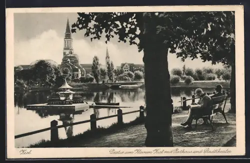 AK Kiel, Partie am Kleinen Kiel mit Rathaus und Stadttheater