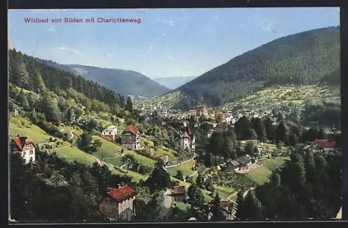 AK Wildbad / Württ., Ortsansicht von Süden mit Charlottenweg