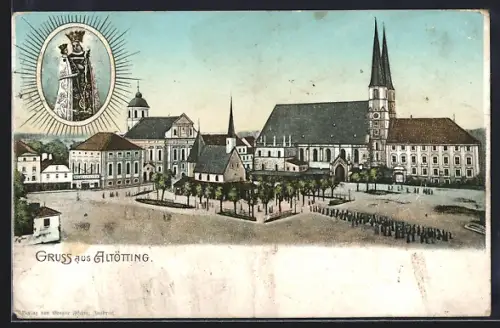 AK Altötting, Kapellplatz mit Gnadenkapelle und Stiftskirche