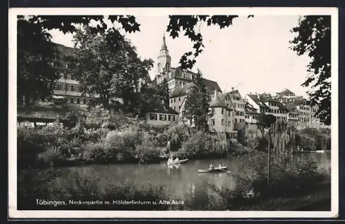 AK Tübingen, Neckarpartie, Hölderlinturm, Alte Aula
