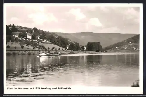 AK Heidelberg, Blick ins Neckartal mit Stift Neuburg und Stiftsmühle