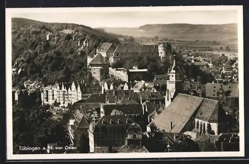 AK Tübingen a. N., Blick von Osten auf Schloss, Stiftskirche, Altstadt