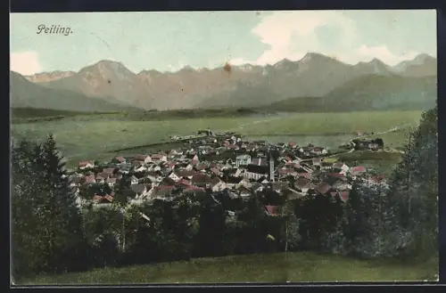 AK Peiting, Ortsansicht, Alpenpanorama
