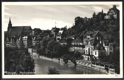 AK Tübingen, Neckarpartie mit Ortsansicht