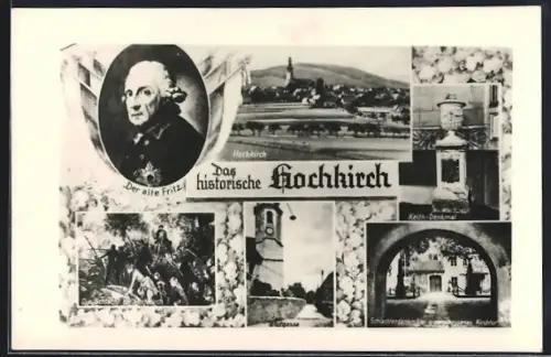 AK Hochkirch, Schlachtengemälde, Kirche, Keith-Denkmal, Ortsansicht