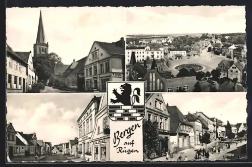 AK Bergen auf Rügen, Kirche, Marktplatz, Strassenansichten