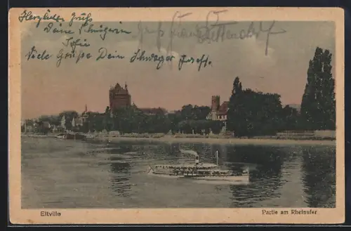 AK Eltville, Rheinufer mit Dampfer
