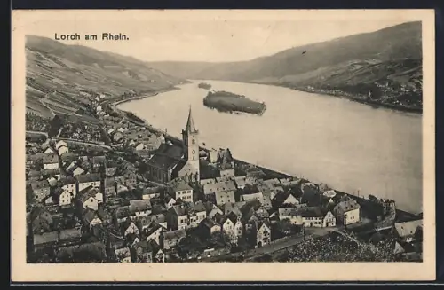 AK Lorch am Rhein, Teilansicht mit Kirche