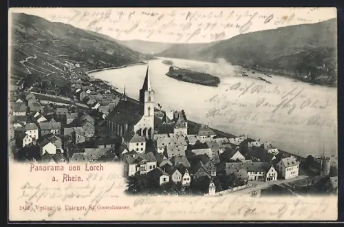AK Lorch a. Rhein, Panorama mit Kirche